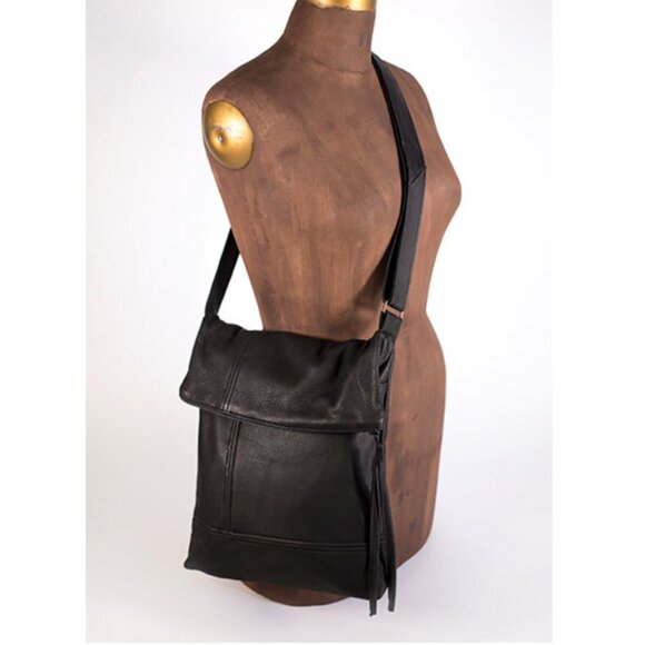 Hides in Hand Fold Over Black Deerskin Crossbody - Picture 1 of 10